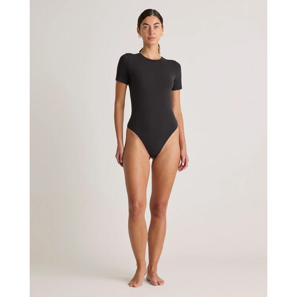 Quince Second Skin T-Shirt Bodysuit Medium Black Thong Back NEW